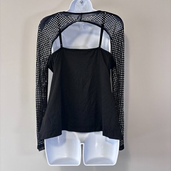 SHEIN Women's Black & Silver Studded Glam & Edgy Long Sleeve Add-On Top NIB - Picture 2 of 6